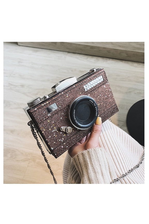 Beforeyayn Glitter Camera Shaped Bag,Crossbody Bag Evening Clutch Camera Shaped Purse Sparkly Glitter Handbag for Women Holiday Saving Gifts