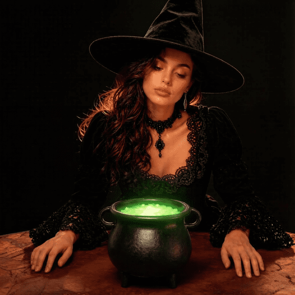 Beforeyayn Halloween Prop Witch Cauldron, Large Simulation Magic Potion Pot with Led Light and Sound, Resin Halloween Decorations for Indoor Outdoor Party