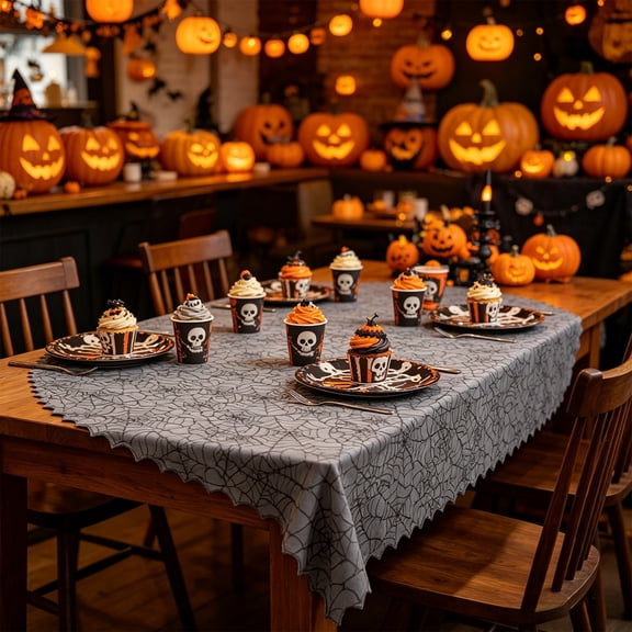 Beforeyayn Halloween Tablecloth for Outdoor Indoor, Yard Garden Porch Halloween Party Decoration for Spooky Seasonal Dining, Fits Picnic Table, Buffet, Washable Fabric with Fun Print