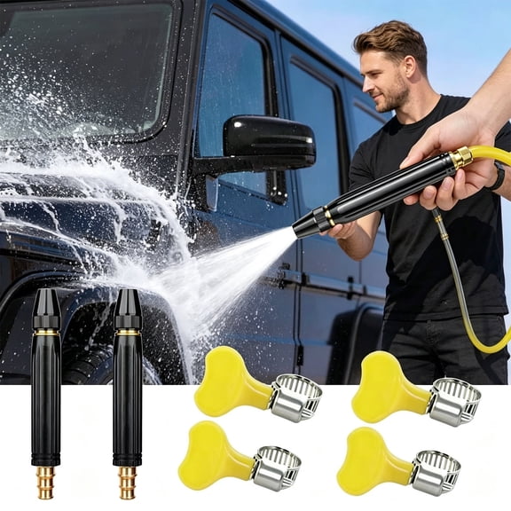 Beforeyayn High Pressure Car Wash Nozzle, Adjustable Metal Water Spray Hose Nozzle, Garden Or Car, Heavy Duty Brass Connector With Clamps
