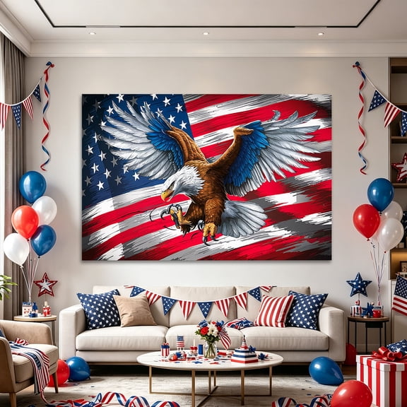 Beforeyayn Independence Day Photo Backdrop Cloth, Eagle Pattern Banner for Outdoor and Home Party Decoration, Fits Buffet Table, Gift Booth, Great for July 4Th Photos