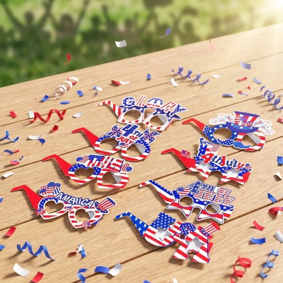 Beforeyayn Independence Day Props, USA themed party funny paper glasses decorations for July 4th, perfect for photo booth, patriotic eyewear, and festive party favors.