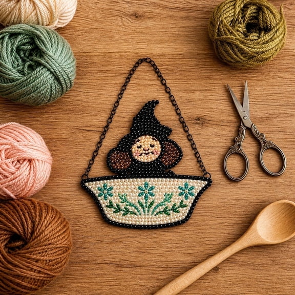 Beforeyayn Knitted Kitchen Witch Wall Hanging, Decorative Art Piece for Boho Kitchen and Cozy Home Decor, Suits Shelf, Window Frame, Adds Whimsical Touch to Cooking Space