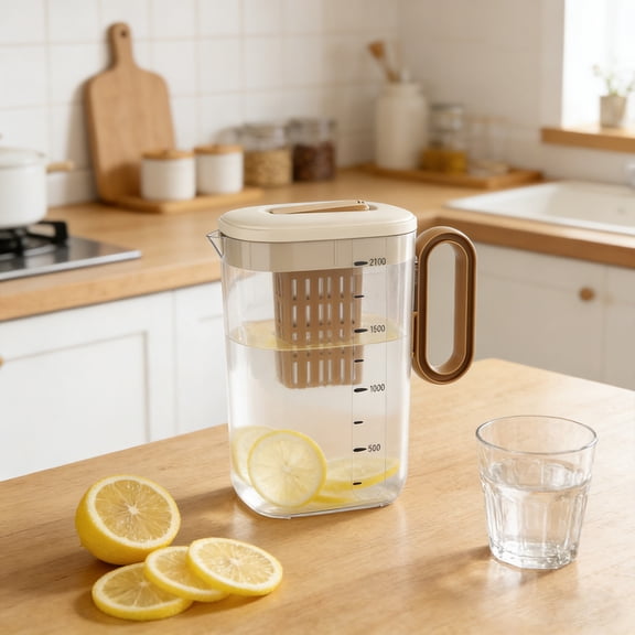 Beforeyayn Large Heat Resistant Water Jug, 2100Ml Plastic Pitcher with Lid for Serving Cold and Hot Beverages, Suits Parties, Picnics, Comfortable Grip Handle for Pouring