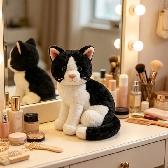 Beforeyayn Lifelike Sitting Cat Plush, Head Aside Tabby Cat Stuffed Animal for Soothing and Decorative Display, Fits Bookshelf, Car Dashboard, Machine Washable for Easy Care
