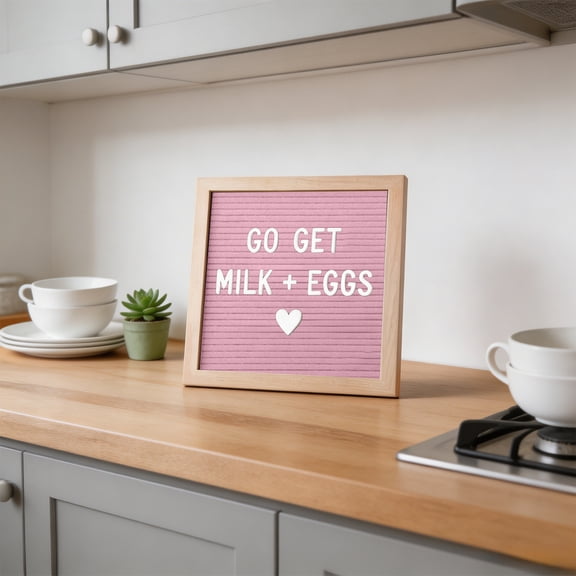 Beforeyayn Mini 25Cm Felt Letter Board, Pink Changeable Quote Board with Natural Wood Frame, Small Message Board for Wedding Party Decorations