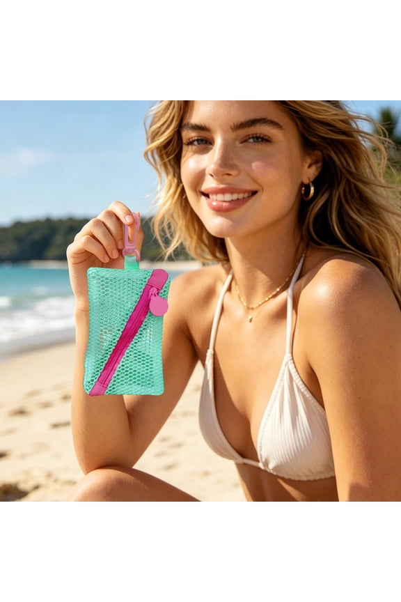 Multipurpose Mesh Organizer Bag, Lightweight Zipper Pouch For Gym For Women, Gym Bag And Locker, Carabiner Clip For Keys And Mini Cosmetics.