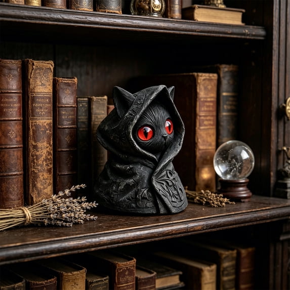 Beforeyayn Mysterious Cape Cats Statue, dark aesthetic cat sculpture for bookshelf or Halloween display Cat lovers