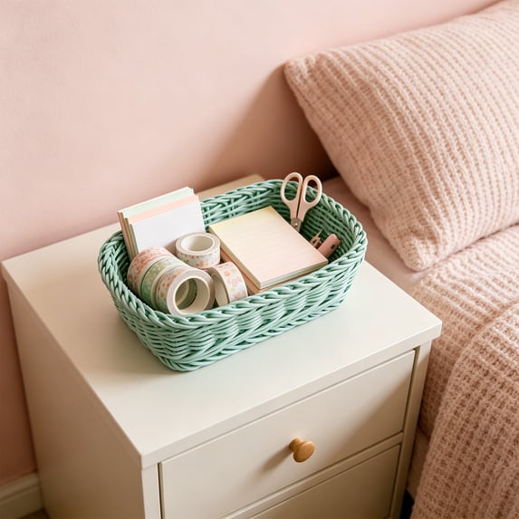 Beforeyayn Rectangular Organizer Tray, Plastic Woven Basket for Home Organization, for Small Apartments or Rvs, on Counter or Table, for Multi-Purpose Desktop Storage