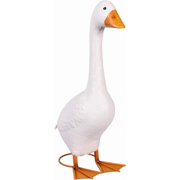 Beforeyayn The Porch White Goose Statue, Metal Garden Goose Statue, 21" H, Indoor or Outdoor Decorative Figurine for Garden, Patio, Entryway Accent Yard Decor Animal Statue