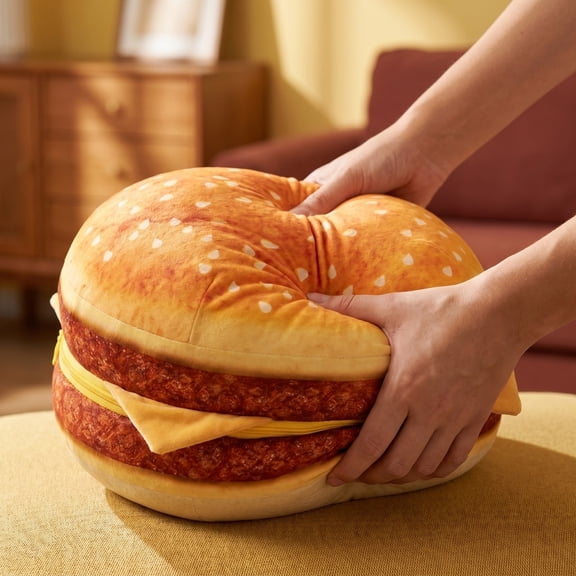 Beforeyayn Realistic Hamburger Pillow, Funny Burger Shaped Cushion Super Soft Short Seat Cushion, Home Bedroom Sofa Office Chair, Cute Food Throw Pillow Decor