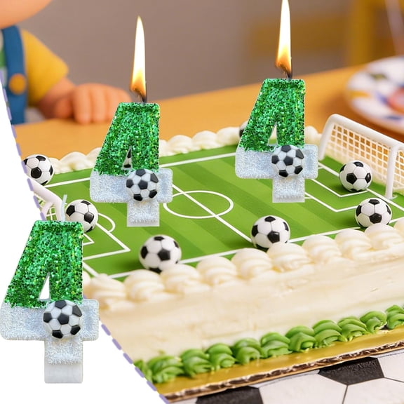 Beforeyayn Soccer Number Candles 0-9 Glitter Green, Easy to insert into frosting, for girls and boys of all ages, for ice cream cakes and cupcakes, great for number shaped birthday candles