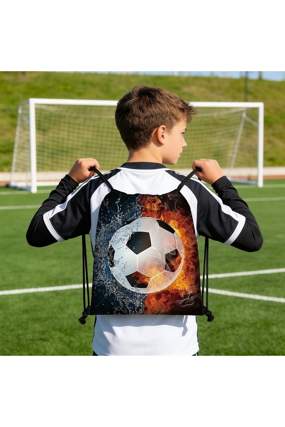 Soccer Print Drawstring Pouch Sports Storage Bag, Quick draw closure and stylish design, for men and women soccer fans, for weekend trips and outdoor activities