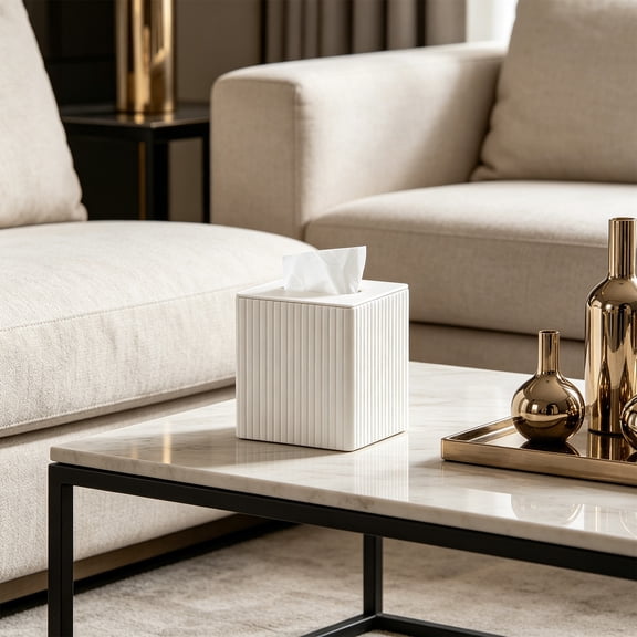 Beforeyayn Striped Leather Square Tissue Box, Suitable for Living Room Coffee Table Bathroom and Dining Table Decor, Fits Kitchen Counter, Nightstand, Stylish and Durable