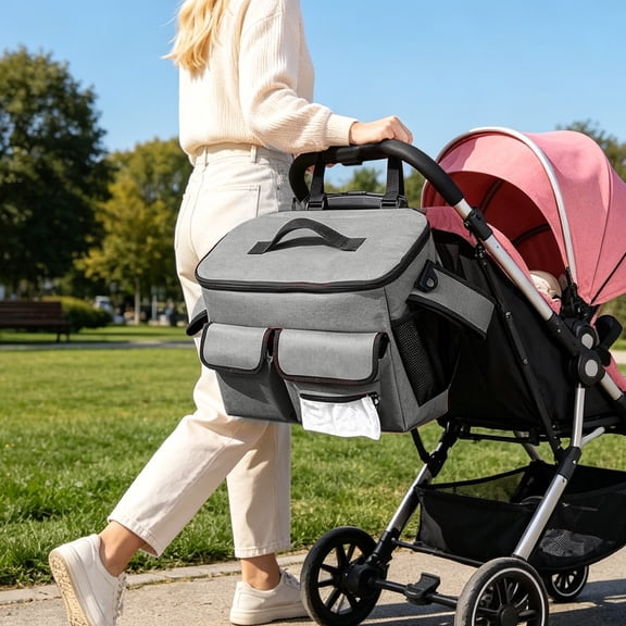 Beforeyayn Stroller Organizer Bag with Universal Hook, Large Capacity Baby Carriage Storage Bag, Multi-Pocket Diaper Changing Station Tote for Mommy, Nursing Baby Care Accessories