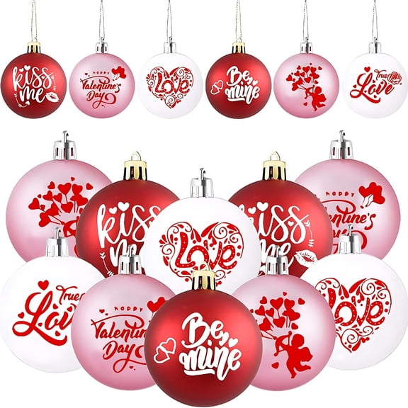 Beforeyayn Valentines Day Decorations, 12 pcs Ball Shaped Valentine Ornaments for Tree, Hanging Ball Tree Decorations, Love Day and Wedding Anniversary Party