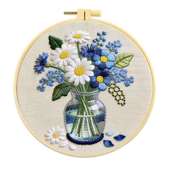 Beforeyayn Vase Flower Embroidery Material Package, Living Room Decoration Hanging Painting, Wall Or Living Room, Diy Embroidery Kit For Floral Art Decor