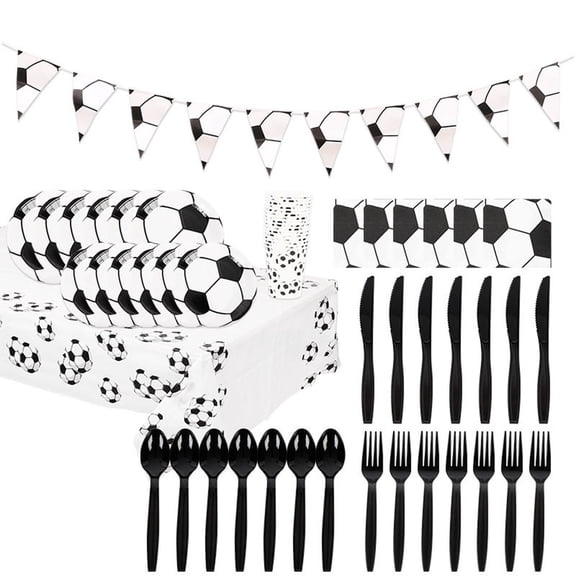Beforeyayn White Football Theme Party Supplies - 16-Pc Disposable Tableware Set for Game Day, Includes 10" Plates, 9oz Cups, Napkins & Tablecover for Watch Parties, Tailgates