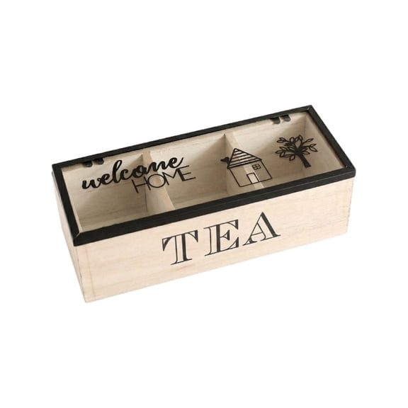 Beforeyayn Wooden Tea Storage Box, Divided Compartment Organizer With Lid For Tea Lovers, Desktop Or Kitchen Shelf, Holds Tea Bags Snacks For Kitchen Decor Organization