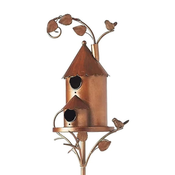 Beforeyayn Metal Bird House with Poles Outdoor Metal Bird House Stake Bird House for Patio Backyard Patio Outdoor Garden Decoration
