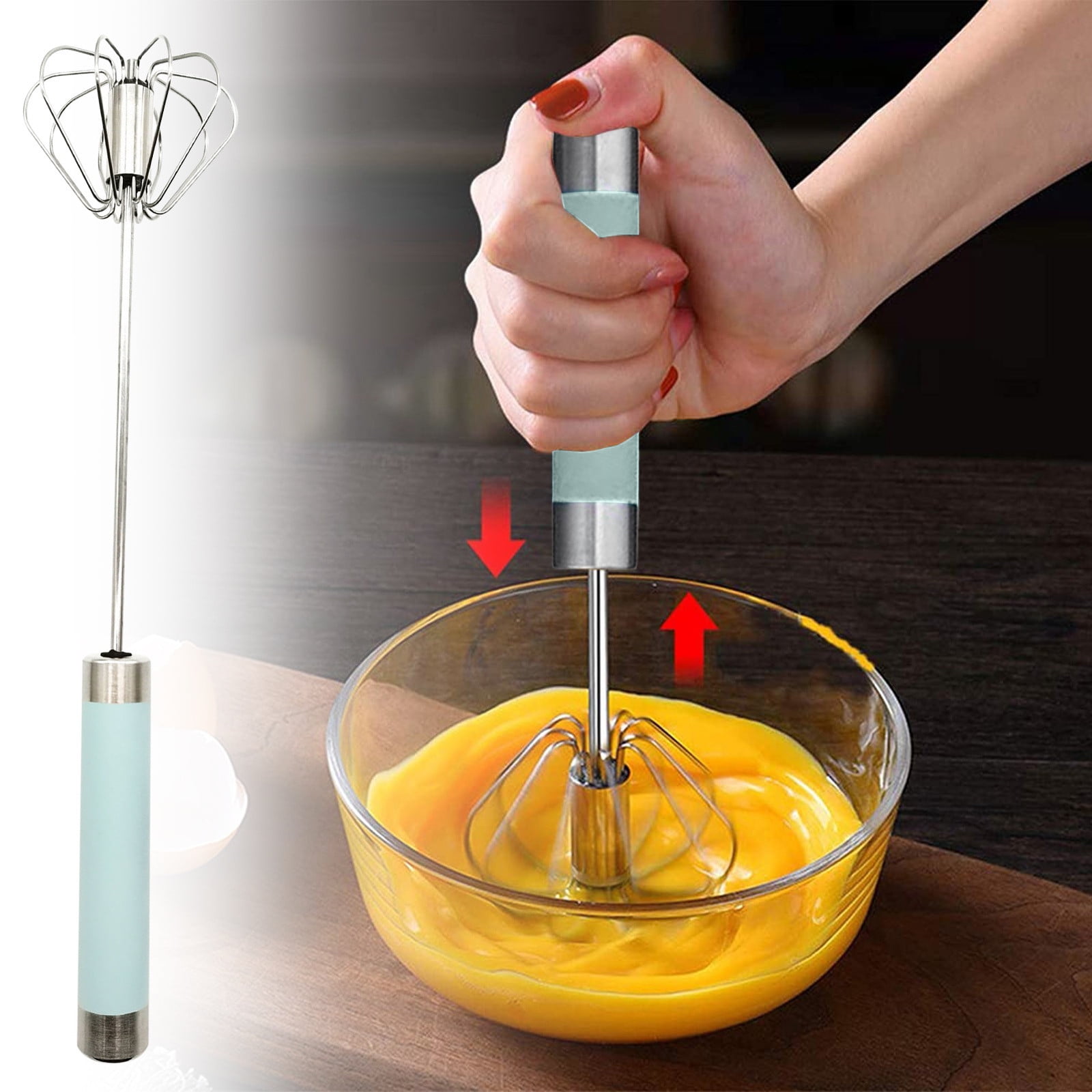 BeforeyaynStainless Steel Whisk Hand Push Rotary Whisk Semiautomatic