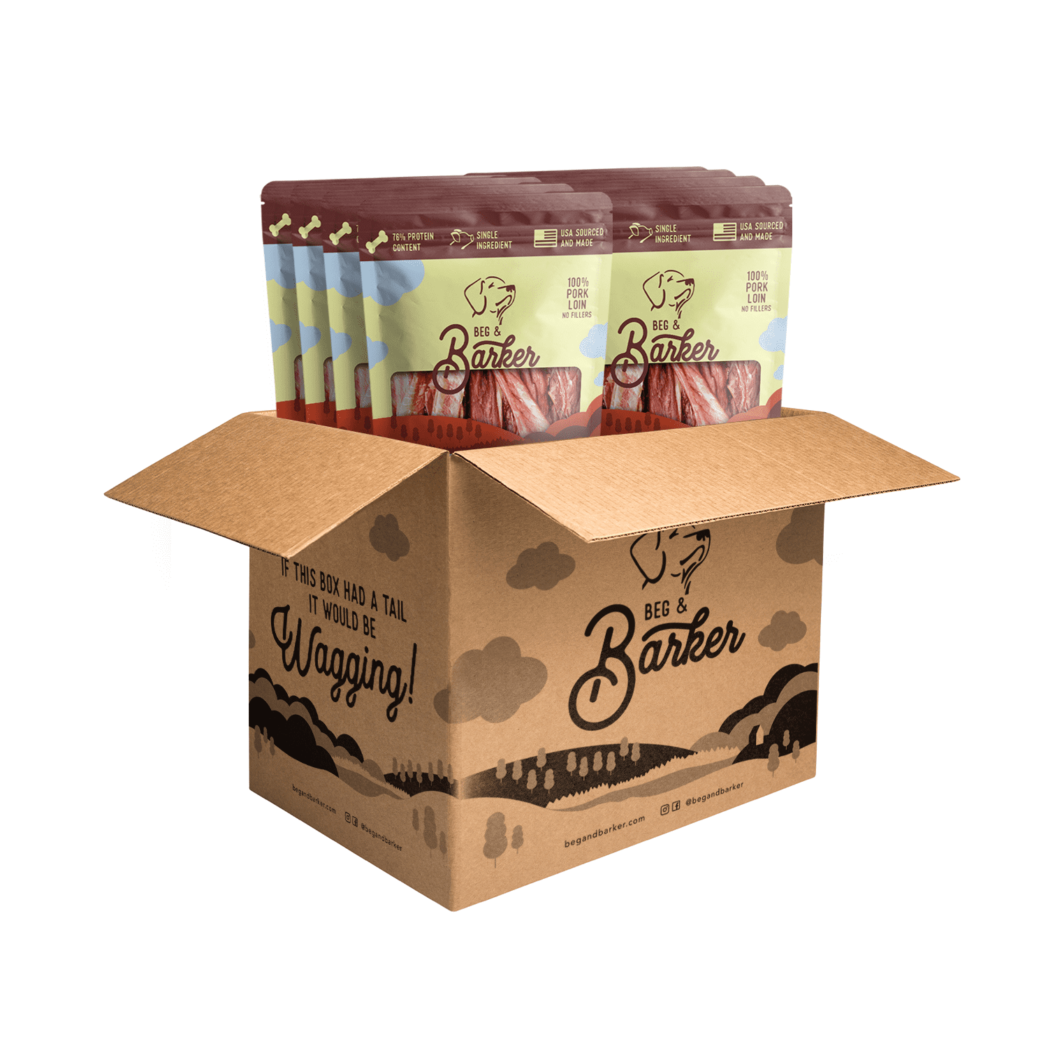 Beg & Barker Single Ingredient Pork Air-dried Jerky Strip Treats Case of 8, 4 OZ EA
