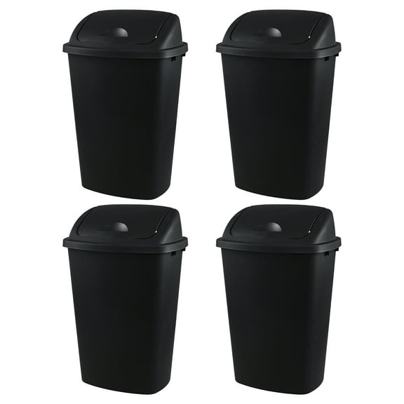 Begale 13 Gallon Rectangular Plastic Kitchen Trash Can with Swing Lid, Set of 4 Plastic Swing Top Waste Bin, Black