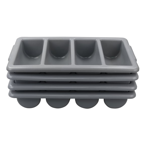 Begale Plastic Commercial Cutlery Bin, 4-Compartment Cutlery Bin, Gray, 4-Pack