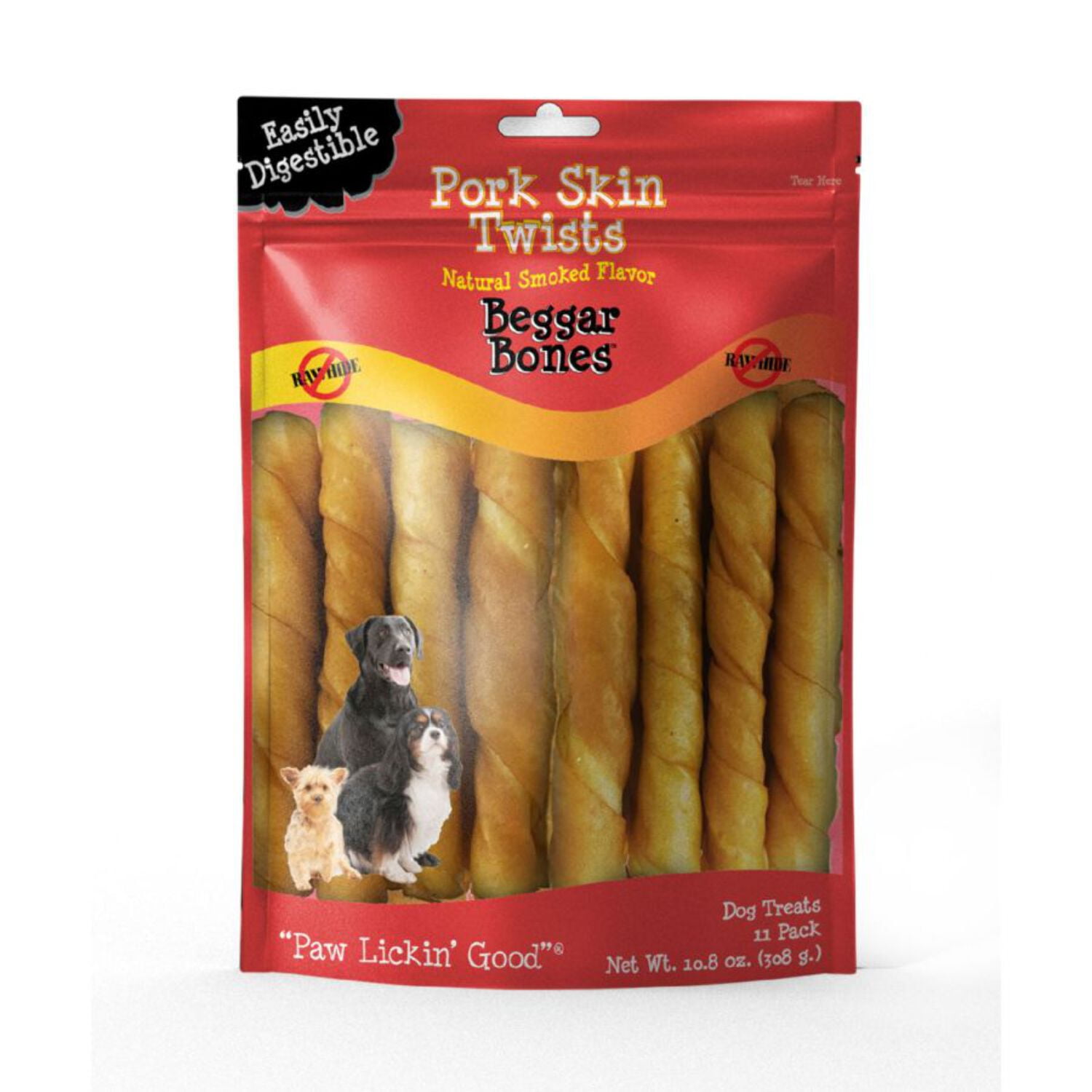 Beggar Bones Pork Skin Twists Dog Treats 11 pack 11 ea