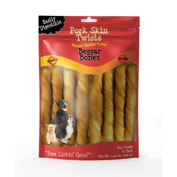 Beggar Bones Pork Skin Twists Dog Treats 11 pack 11 ea