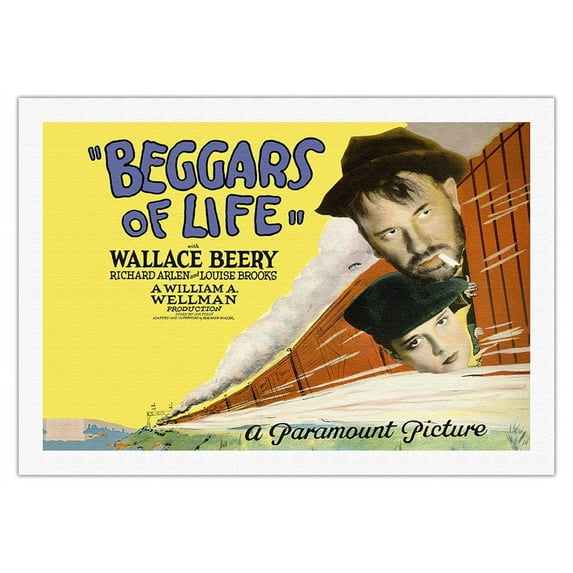 Beggars of Life - Starring Wallace Beery Richard Arlen - Directed by William Wellman - Vintage Film Movie Poster c.1928 - Fine Art Rolled Canvas Print 27in x 40in