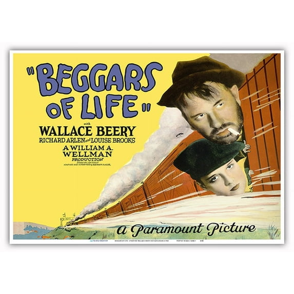 Beggars of Life - Starring Wallace Beery Richard Arlen - Directed by William Wellman - Vintage Film Movie Poster c.1928 - Master Art Print 10in x 14in