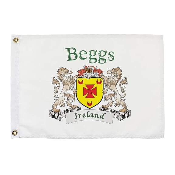 Beggs Irish Coat of Arms Small White Flag - 16"x10.5" inches