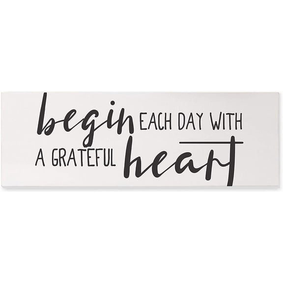Begin Each Day With A Grateful Heart Rustic Wood Farmhouse Wall Sign 6x18