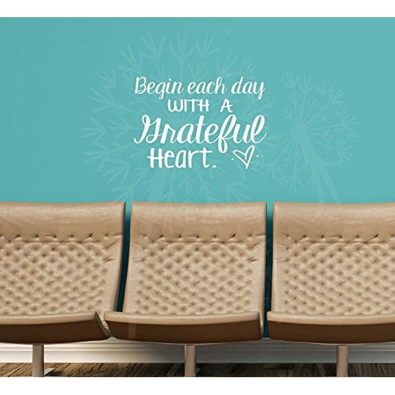 Begin Each Day With a Grateful Heart Vinyl Wall Lettering Inspiring Quotes, 23x16-Inch, White
