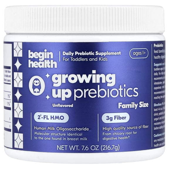 Begin Health Kids, Growing Up Prebiotics, Ages 1+, Unflavored, 7.6 oz (216.7 g)