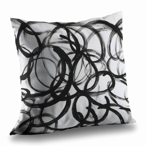 Begin Home Decor  14 x 14 in. Abstract Curly Lines Black Poly Twill Throw Pillow - Home Decor