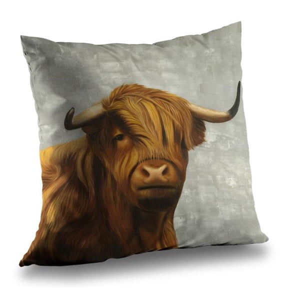 Begin Home Decor 14 x 14 in. Highland Cattle Throw - Farmhouse Poly Twill Decor Blanket