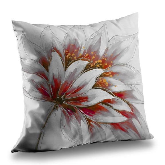Begin Home Decor 14 x 14 in. Red Flower with Gold Center - Contemporary Gold Throw Pillow
