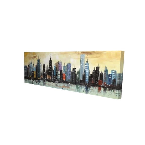 Begin Home Decor 16 x 48 in. Skyline on Abstract Cityscape - Blue Canvas for Modern Bedroom