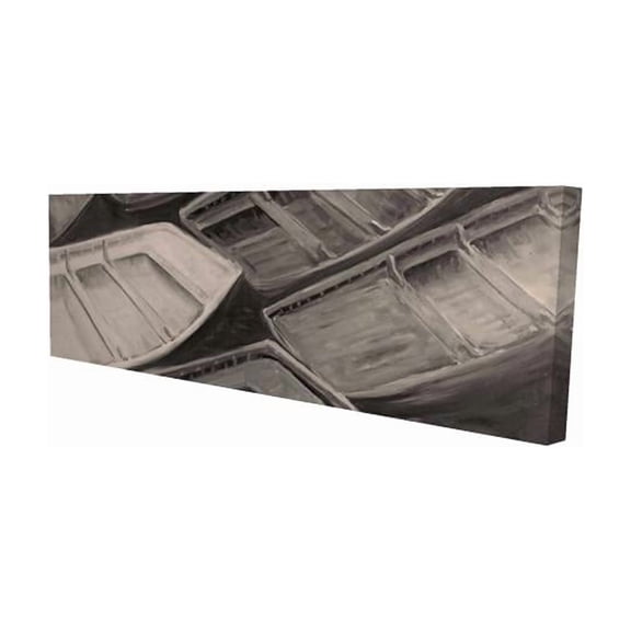 Begin Home Decor 16 x 48 in. Small Canoes Sepia Style Canvas - Contemporary Boat Brown Decor