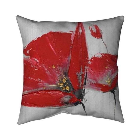 Begin Home Decor 5542-1818-FL159 18 x 18 in. Three Red Flowers on Grey Background-Double Sided Print Outdoor Pillow Cover