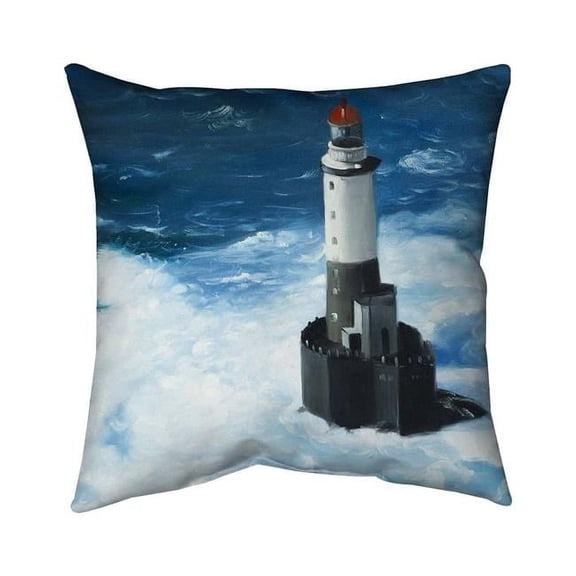 Begin Home Decor  18 x 18 in. Unleashed Waves Lighthouse Gray Outdoor Throw Pillow - Decor