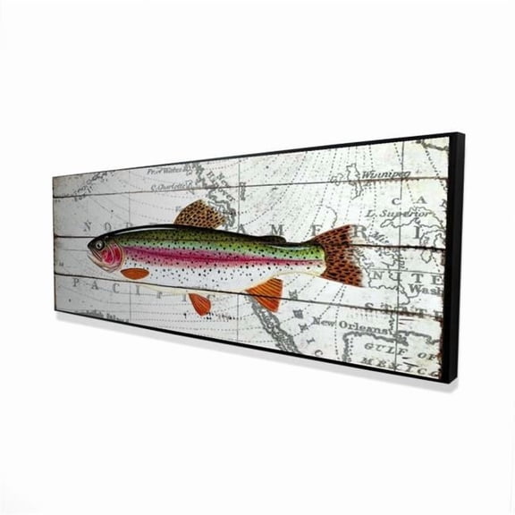 Begin Home Decor 20 x 60 in. Trout on a World Map - Green Travel & Maps Framed Canvas Decor