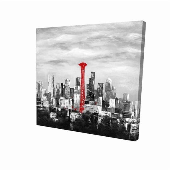 Begin Home Decor 2080-0808-CI271 8 x 8 in. Space Needle in Red Canvas - Industrial Bedroom Wall Art