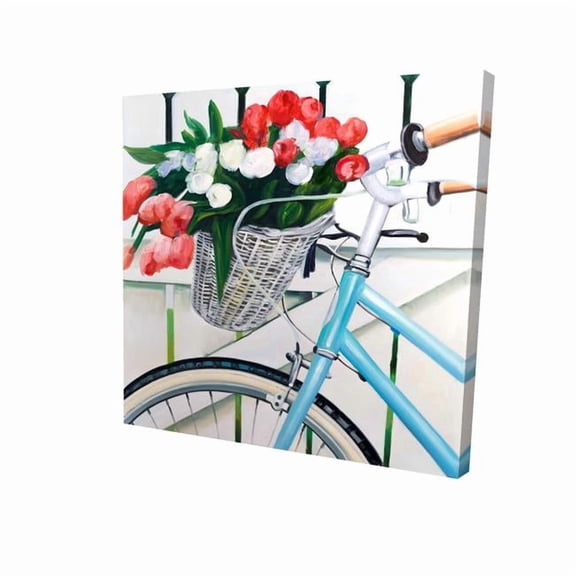 Begin Home Decor 2080-0808-TR35 8 x 8 in. Bedroom Hobbies Blue Canvas - Bicycle with Tulips for Home Decor