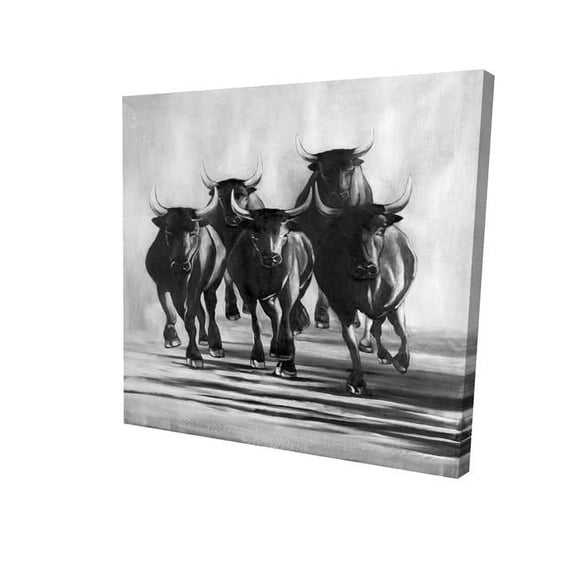 Begin Home Decor 2080-1212-AN111-1 12 x 12 in. Group of Bulls At Galops-Print on Canvas