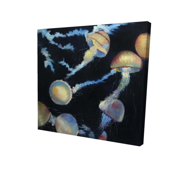 Begin Home Decor 2080-1212-AN433 12 x 12 in. Colorful Jellyfishes in the Dark-Print on Canvas