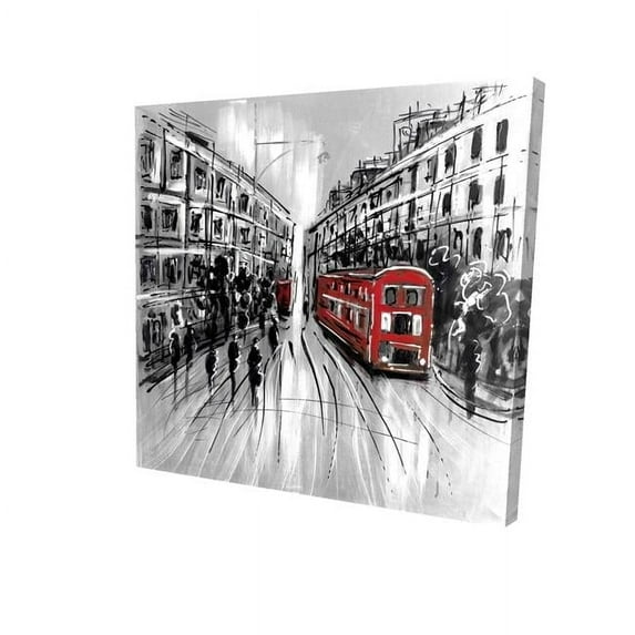 Begin Home Decor 2080-1616-CI8 16 x 16 in. Black & White Street with Red Bus-Print on Canvas