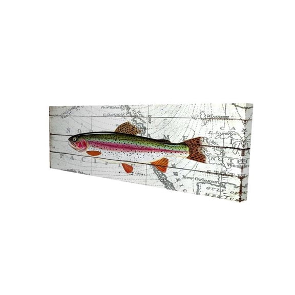 Begin Home Decor 2080-1648-AN65 16 x 48 in. Trout on World Map Canvas - Red Aquatic Animals Home Decor